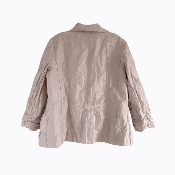 Chico's Ballet Pink Blazer M Ruched Open Front Shimmery Metallic Accent Preppy - Picture 2 of 7